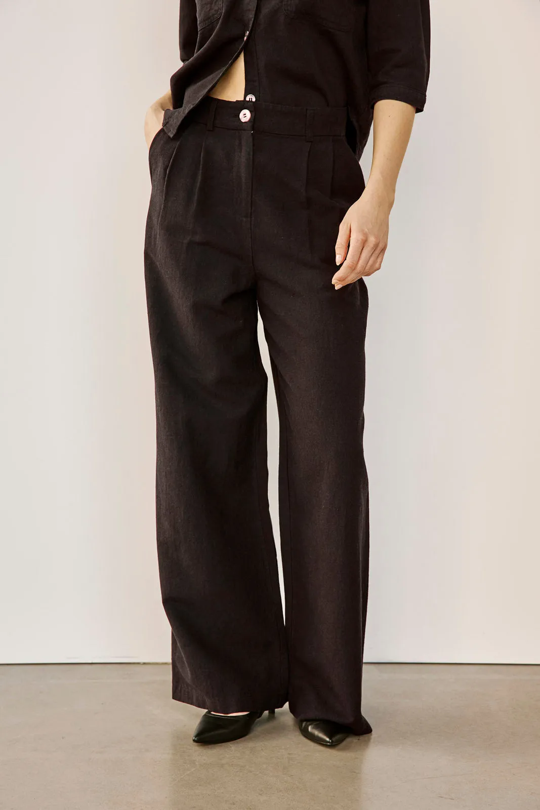 Antonia Wide Pleated Pants - Black