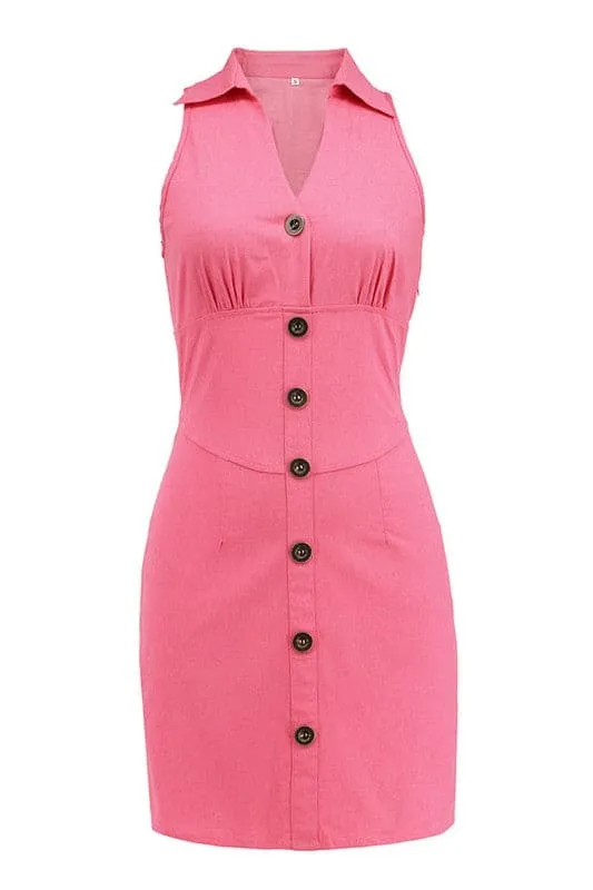 BZ665 V Neck Sleeveless Denim Dress