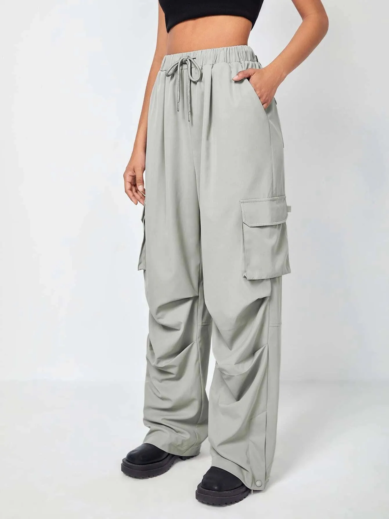 Flap Pocket Cargo Pants Drawstring