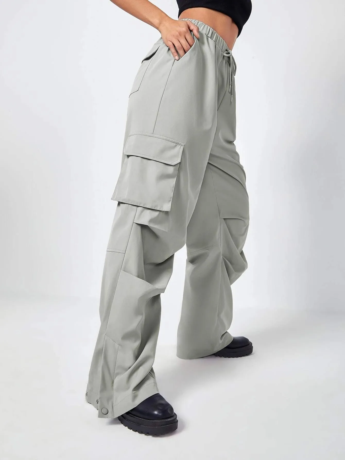 Flap Pocket Cargo Pants Drawstring