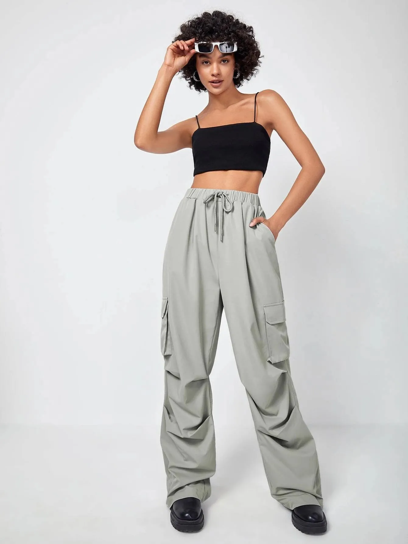 Flap Pocket Cargo Pants Drawstring