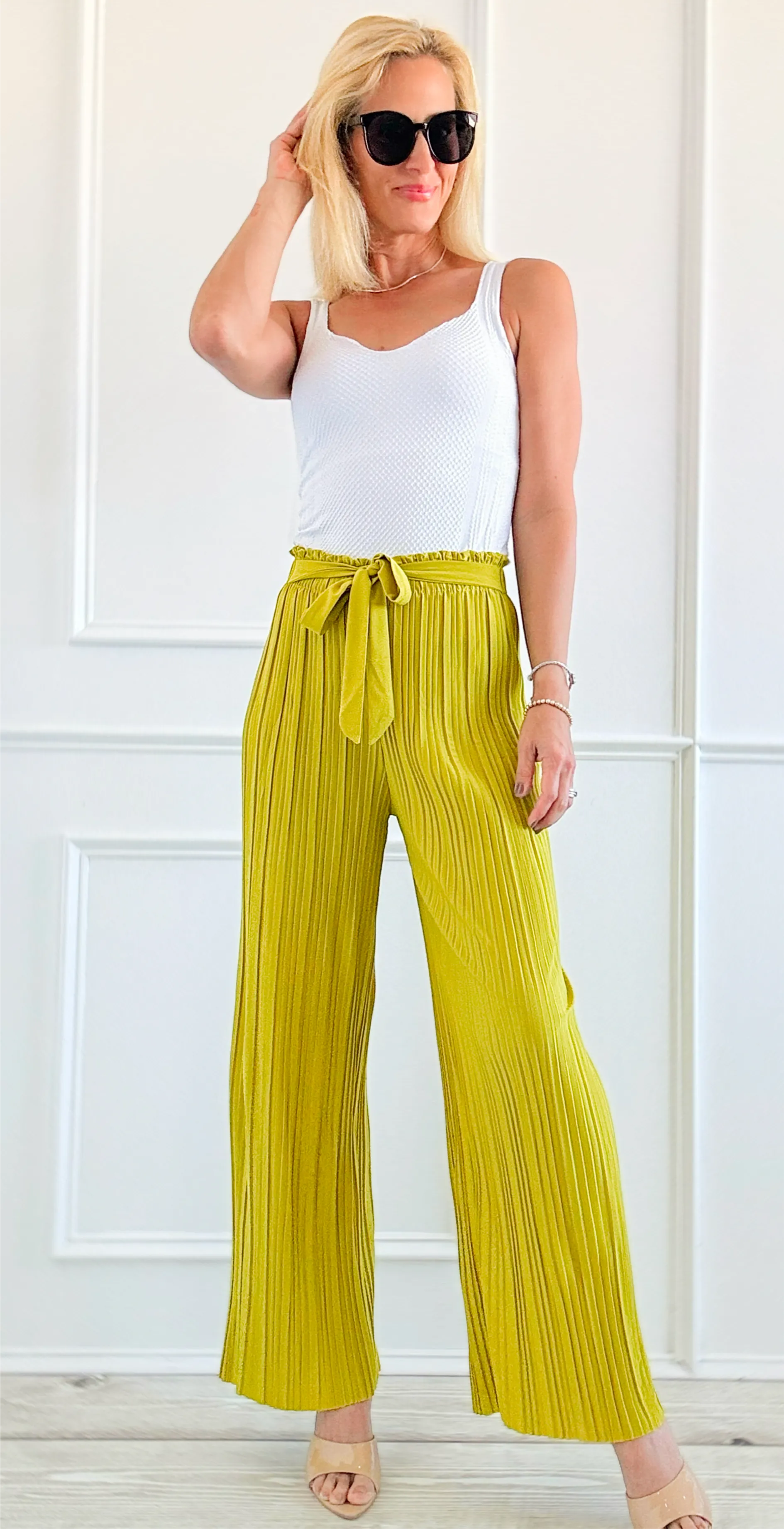Garden Luxe Wide Leg Pants - Chartreuse