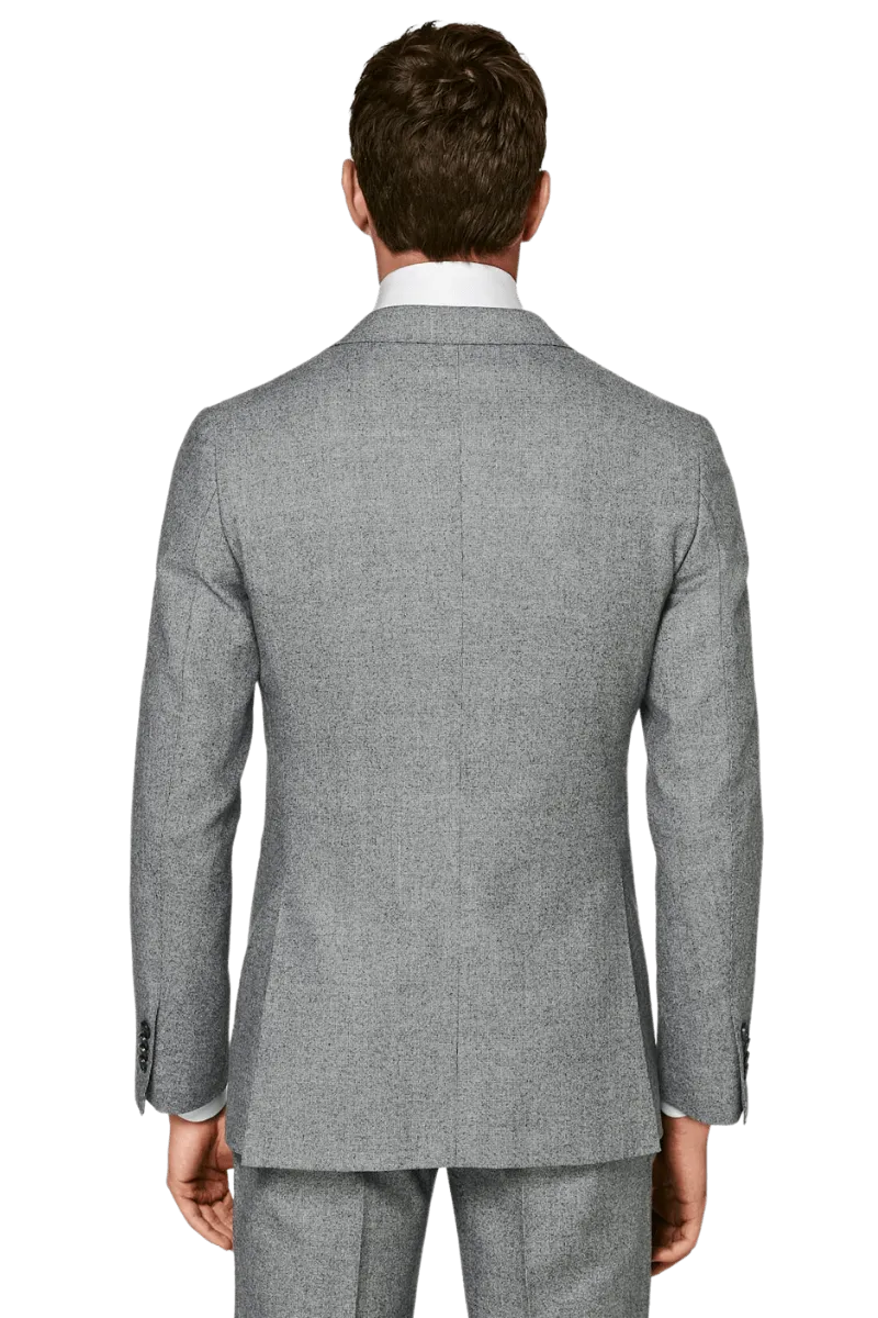 Grey Wool Single Breasted Peak Lapel 3-Piece Suit