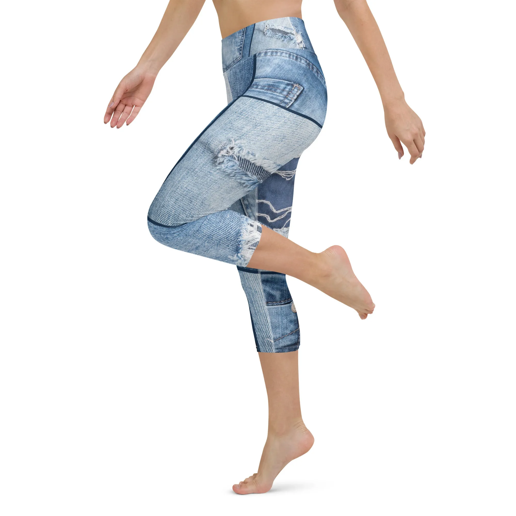 Jean Patchwork Yoga Capri Leggings