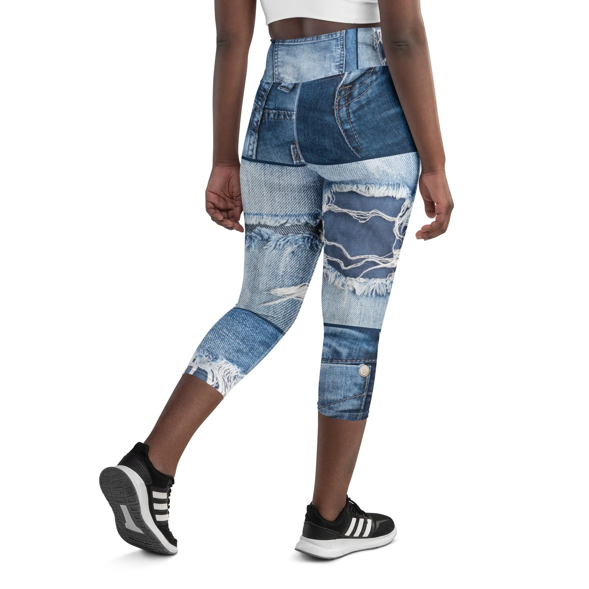 Jean Patchwork Yoga Capri Leggings