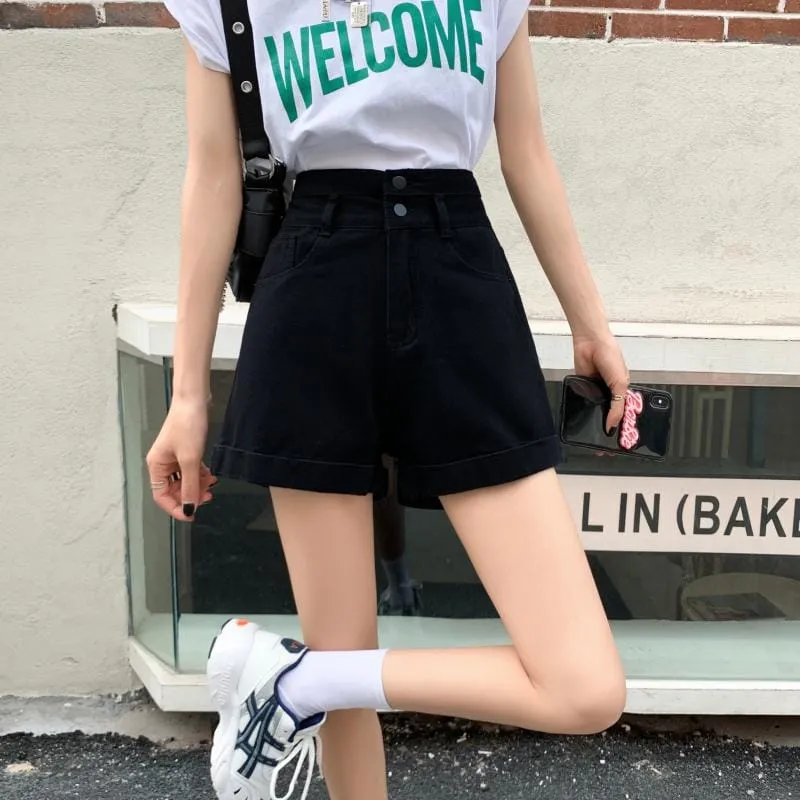 Korean Fashion Strap High-waisted Denim Shorts