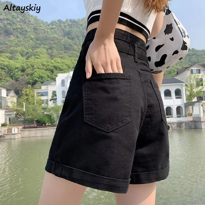 Korean Fashion Strap High-waisted Denim Shorts