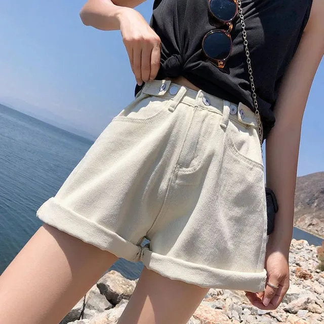 Korean Fashion Strap High-waisted Denim Shorts