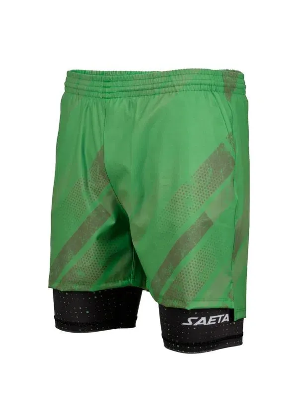 Men's Running Set - Shirt & 2-in-1 Shorts White / Green