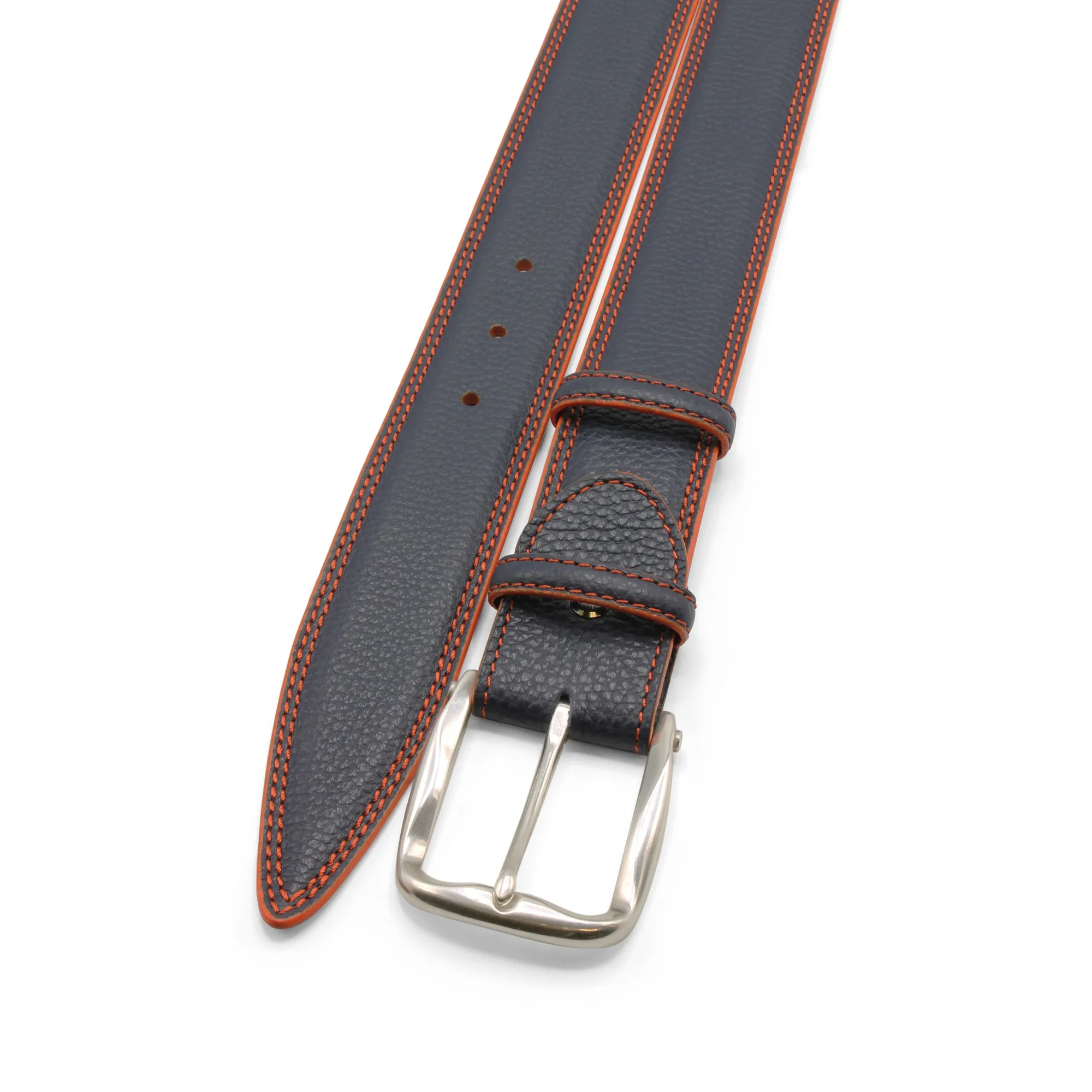 Navy/Orange Tumbled Prong Belt