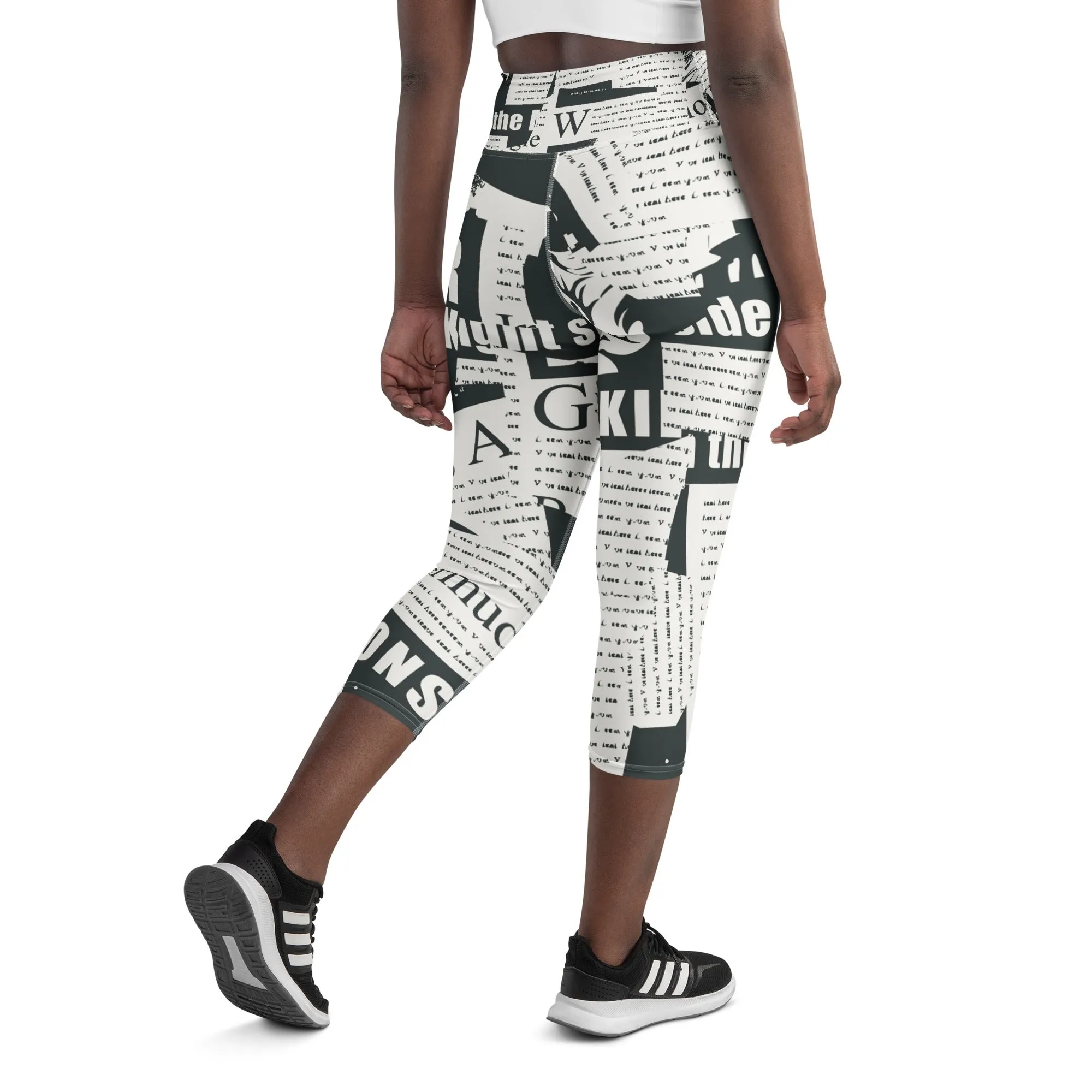 Newspaper Print Yoga Capri Leggings