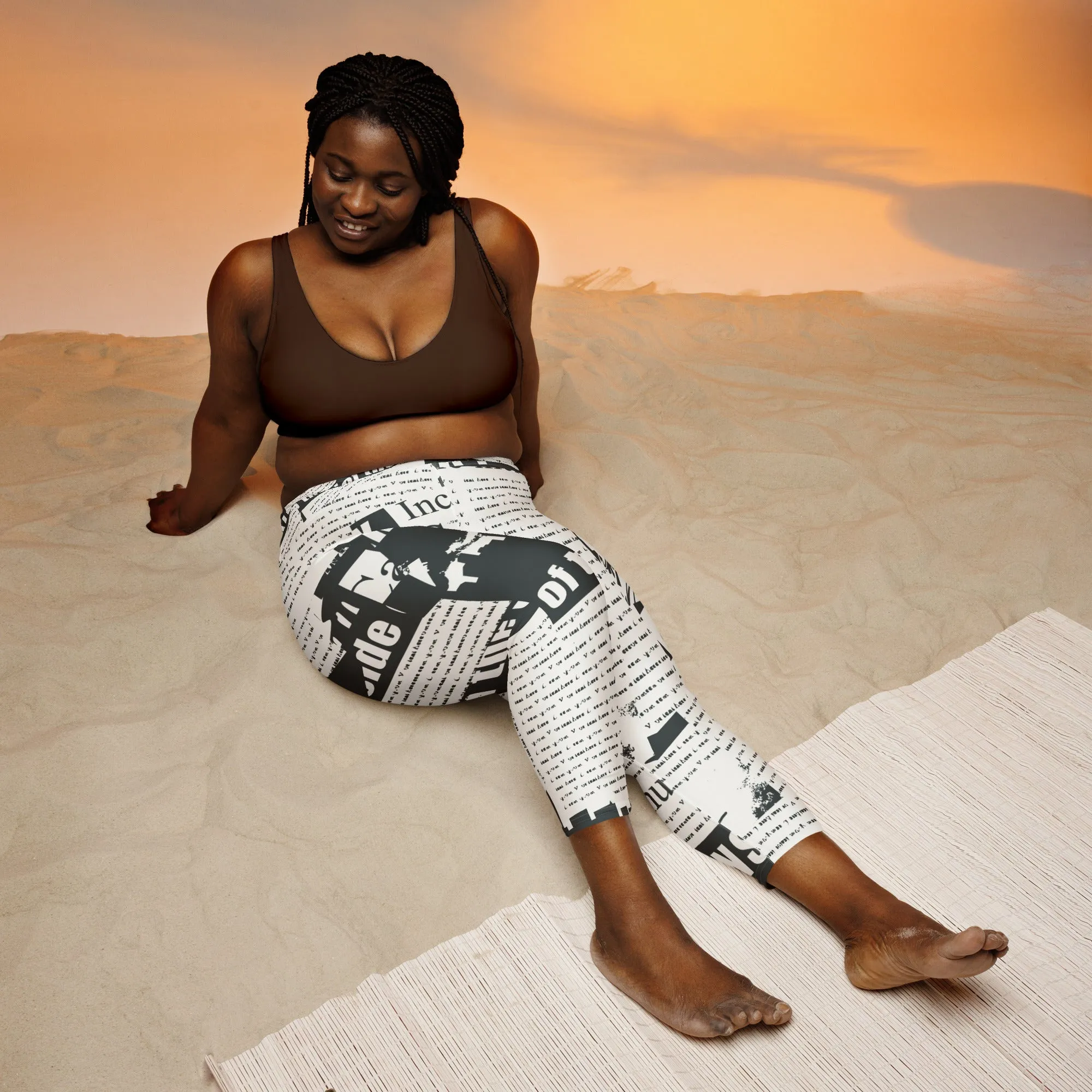 Newspaper Print Yoga Capri Leggings