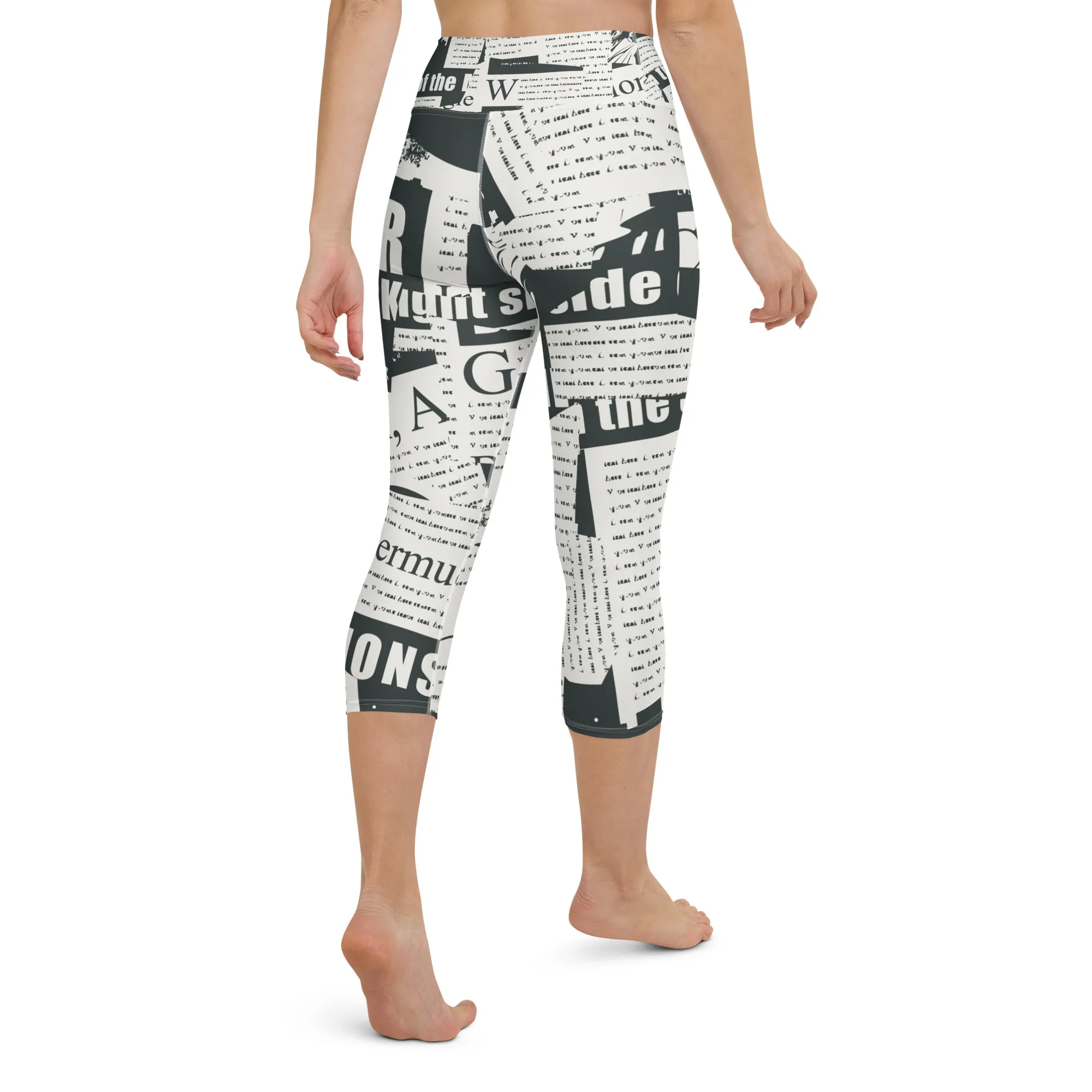 Newspaper Print Yoga Capri Leggings