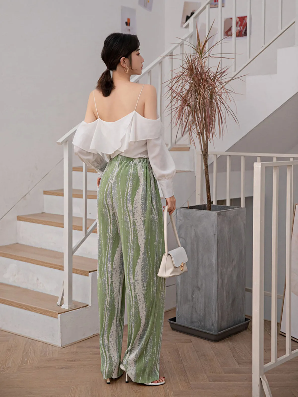Pleated Wide Leg Pants - Green
