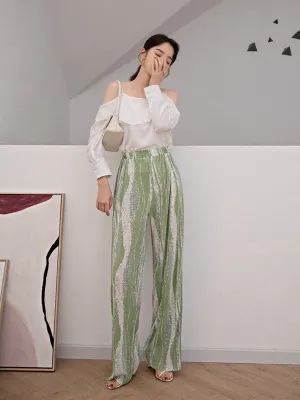 Pleated Wide Leg Pants - Green