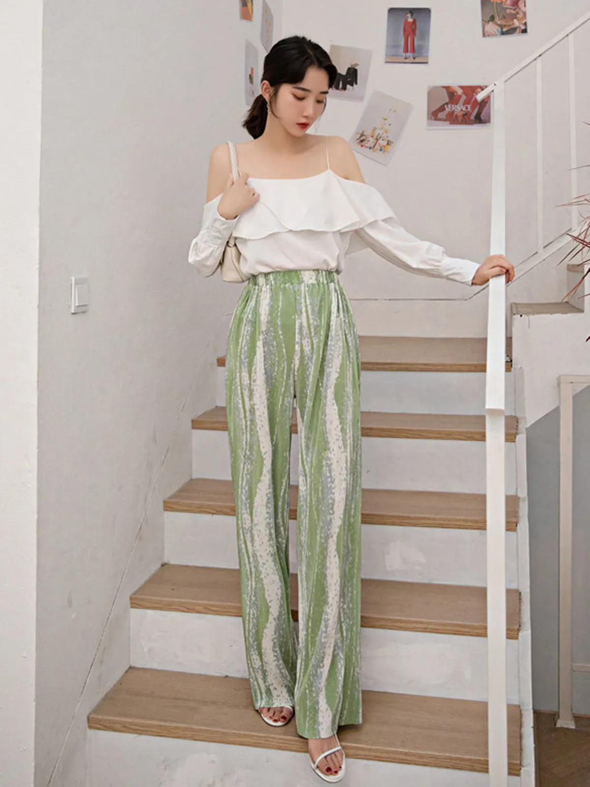 Pleated Wide Leg Pants - Green