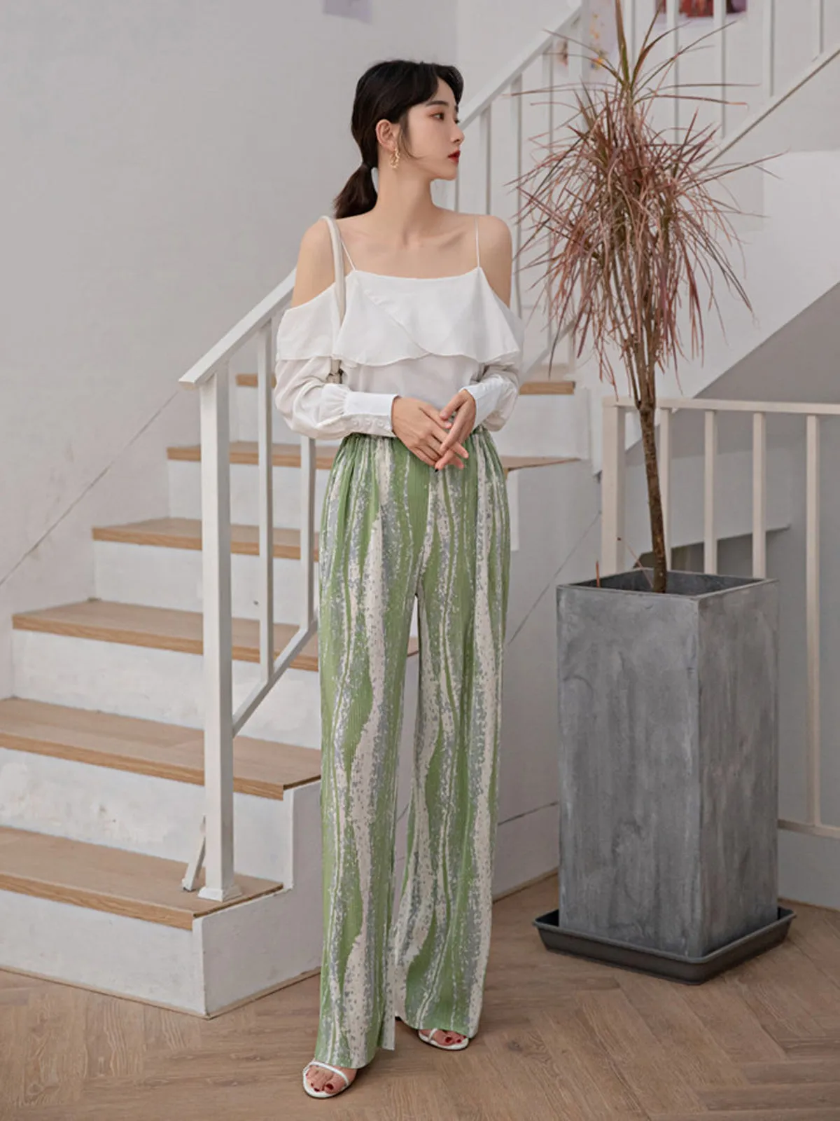 Pleated Wide Leg Pants - Green
