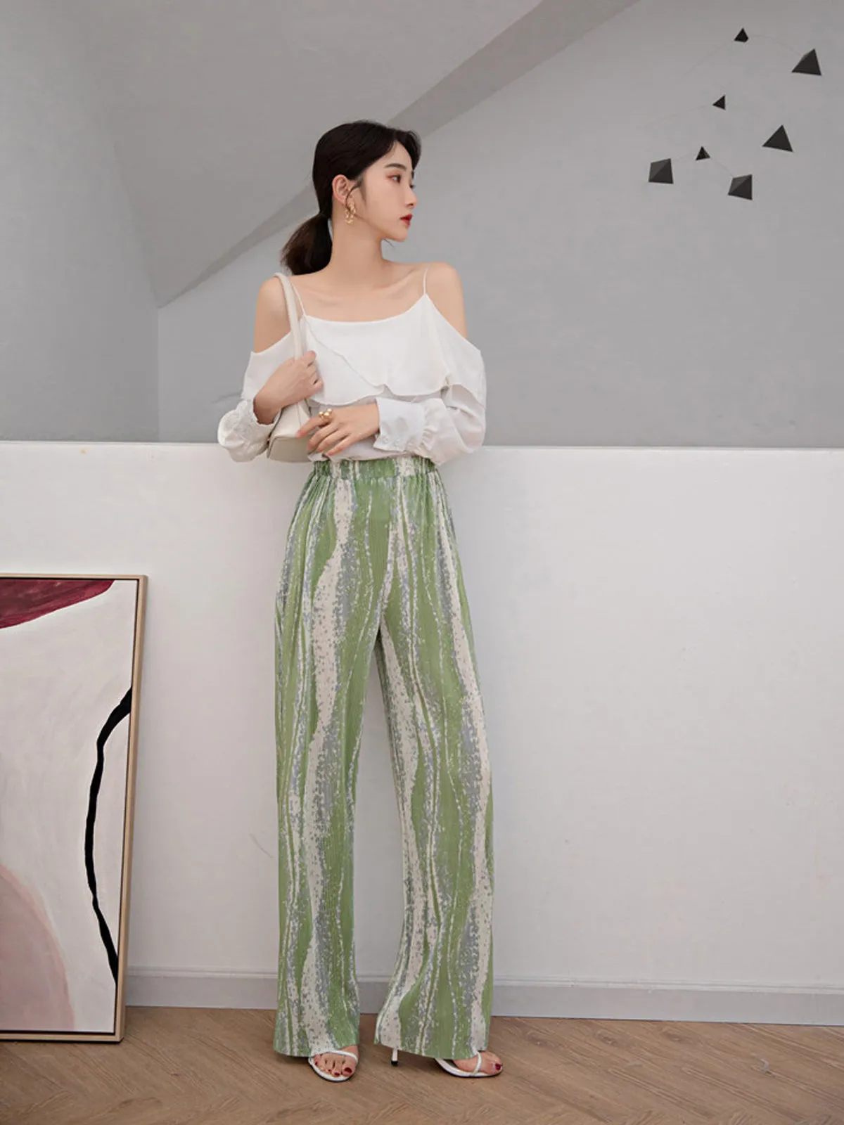 Pleated Wide Leg Pants - Green