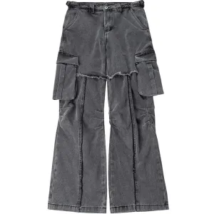 Sneakerhill® Street Style Washed Layer Pleated Cargo Pants