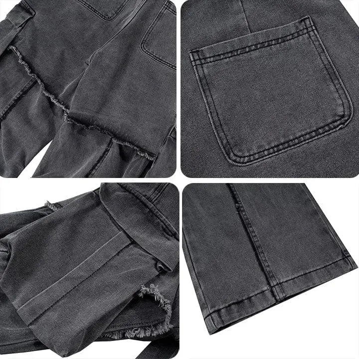 Sneakerhill® Street Style Washed Layer Pleated Cargo Pants