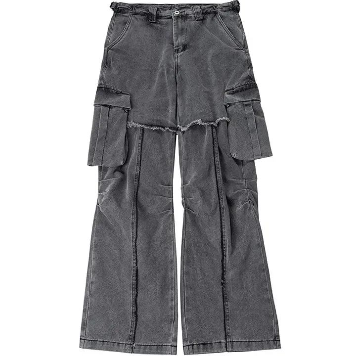 Sneakerhill® Street Style Washed Layer Pleated Cargo Pants