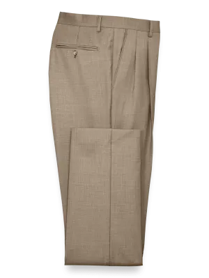 Tailored Fit Sharkskin Pleated Suit Pants - Tan