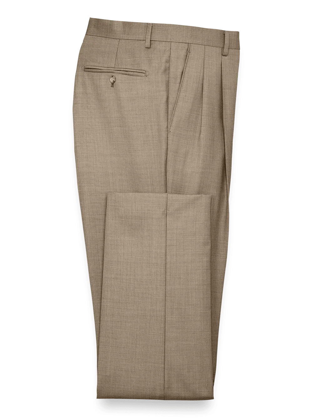 Tailored Fit Sharkskin Pleated Suit Pants - Tan