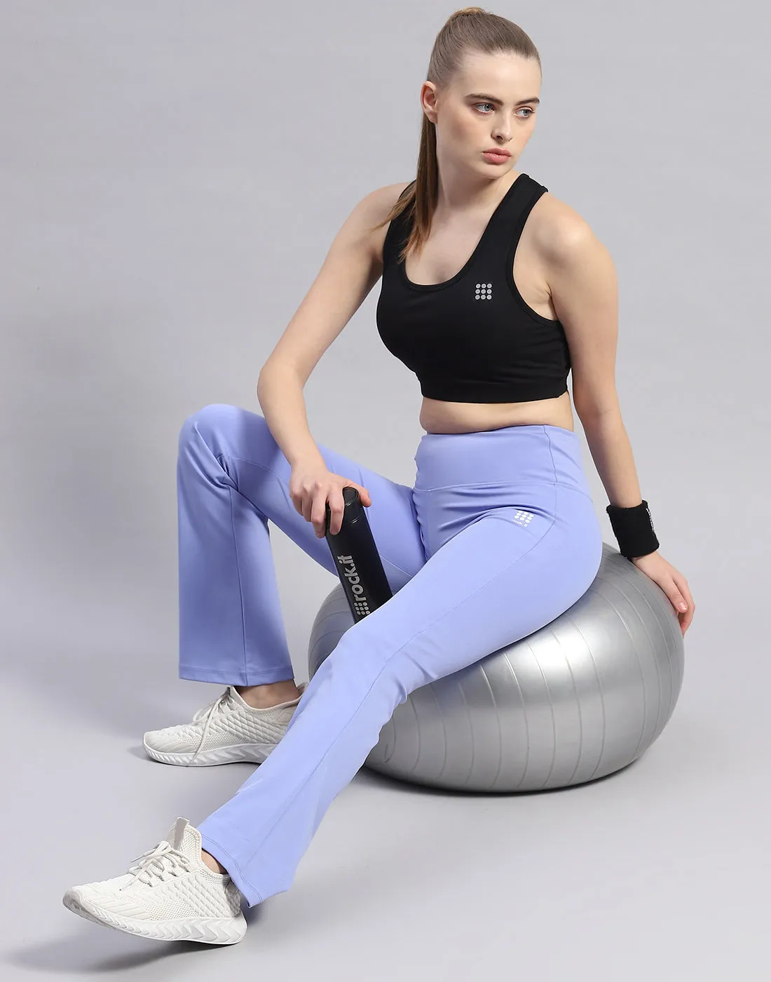 Women Blue Solid Regular Fit Yoga Pant