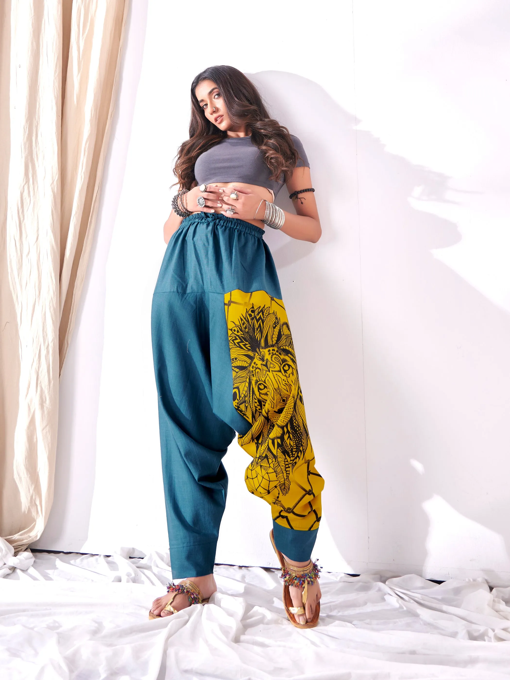 Women's Bohemian Lion Print Hippy Baggy Aladdin Harem Pants For Travel Dance Yoga