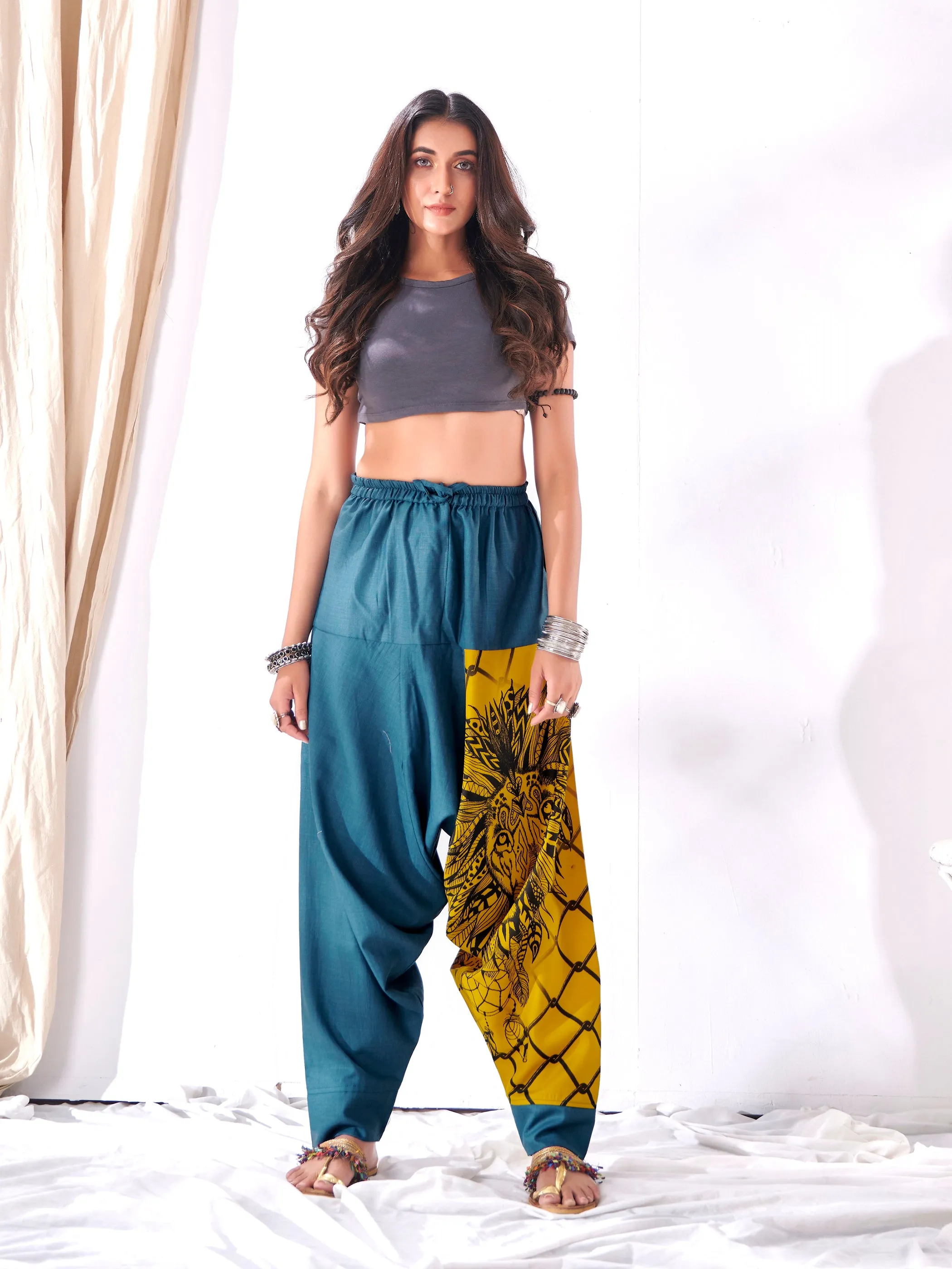 Women's Bohemian Lion Print Hippy Baggy Aladdin Harem Pants For Travel Dance Yoga