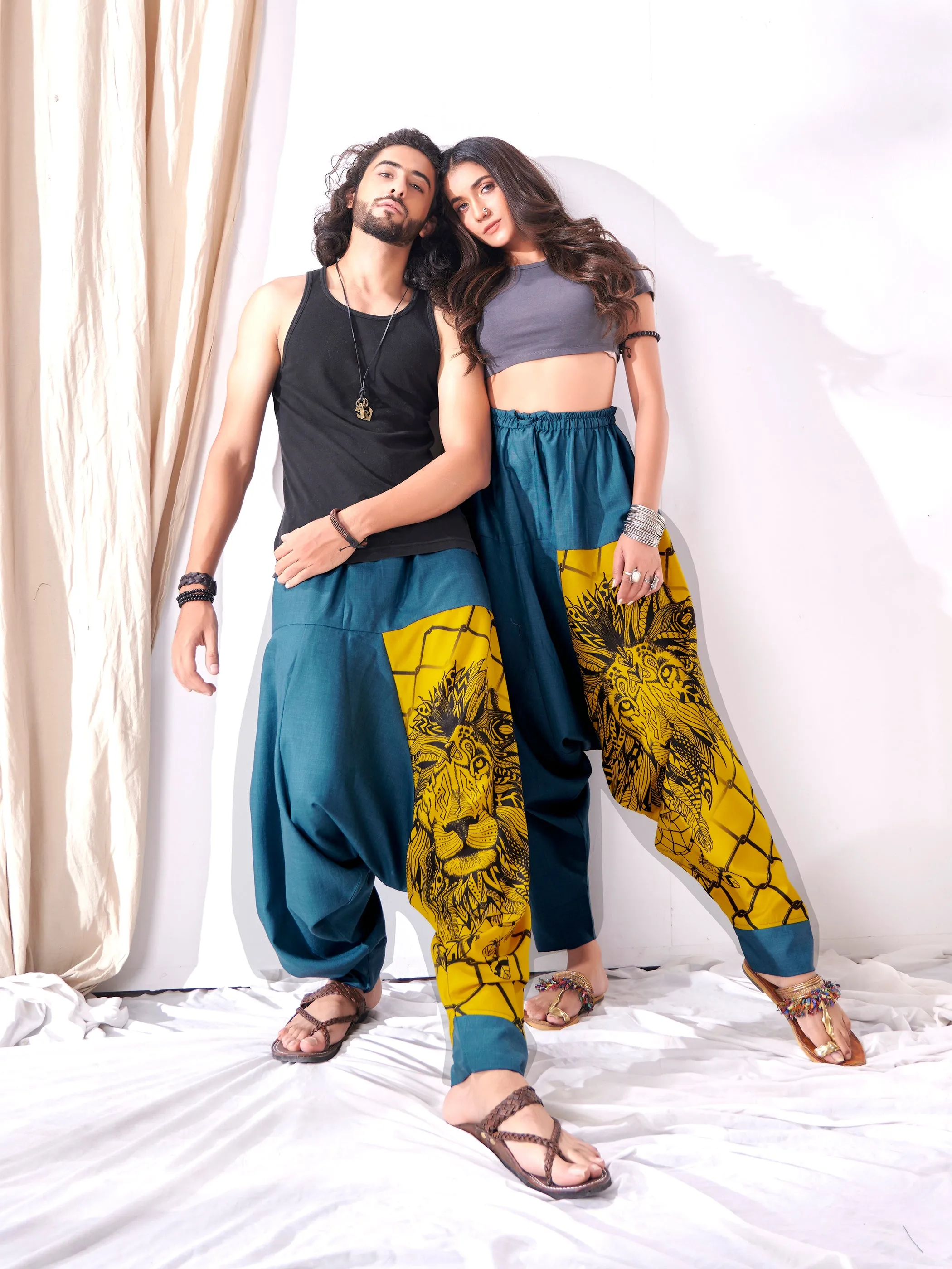 Women's Bohemian Lion Print Hippy Baggy Aladdin Harem Pants For Travel Dance Yoga