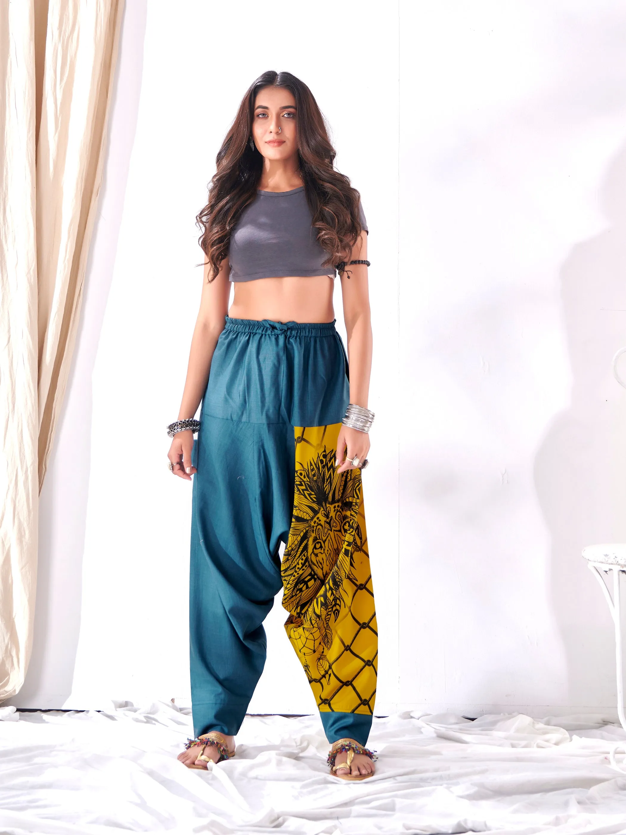Women's Bohemian Lion Print Hippy Baggy Aladdin Harem Pants For Travel Dance Yoga