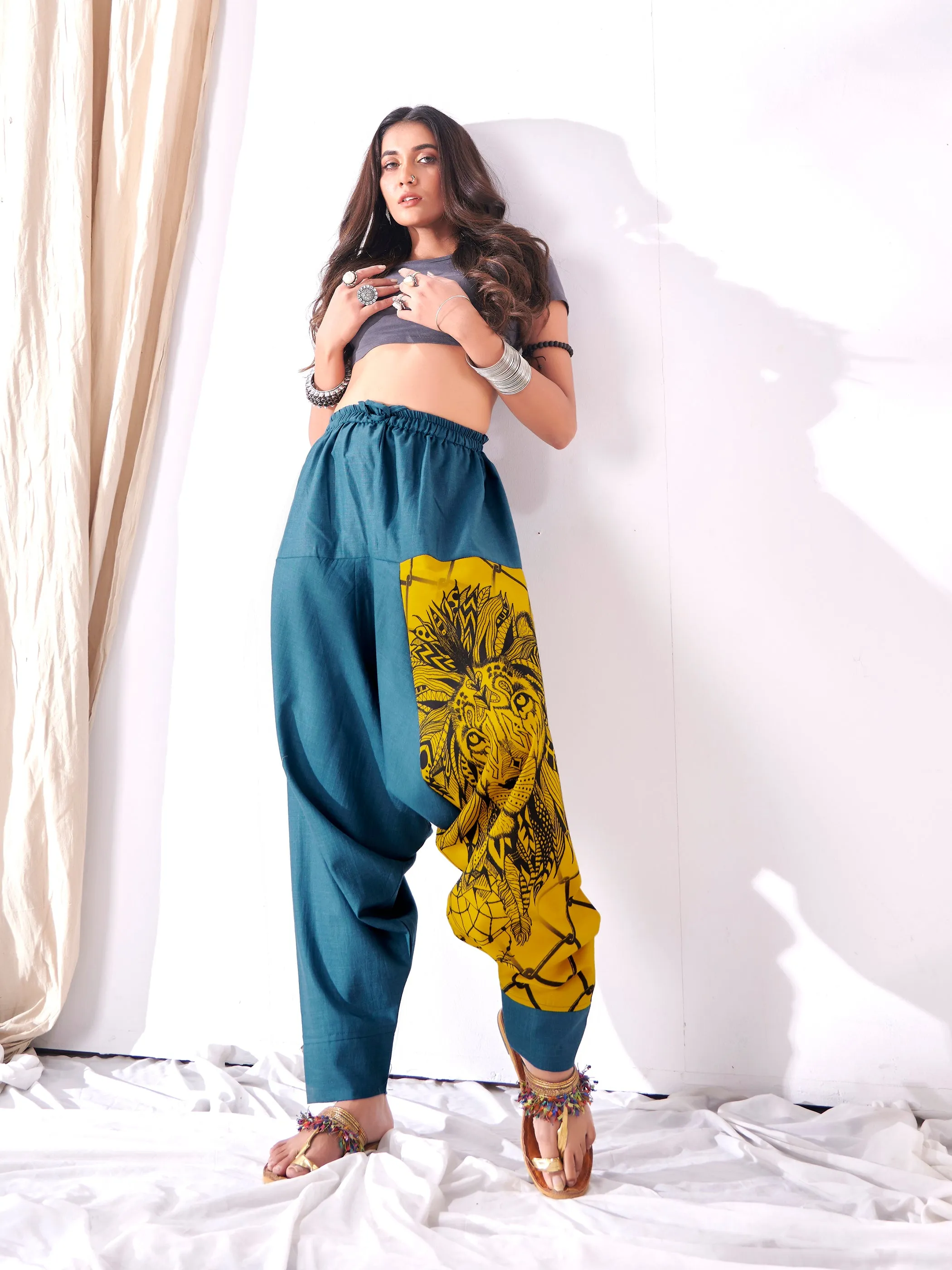 Women's Bohemian Lion Print Hippy Baggy Aladdin Harem Pants For Travel Dance Yoga