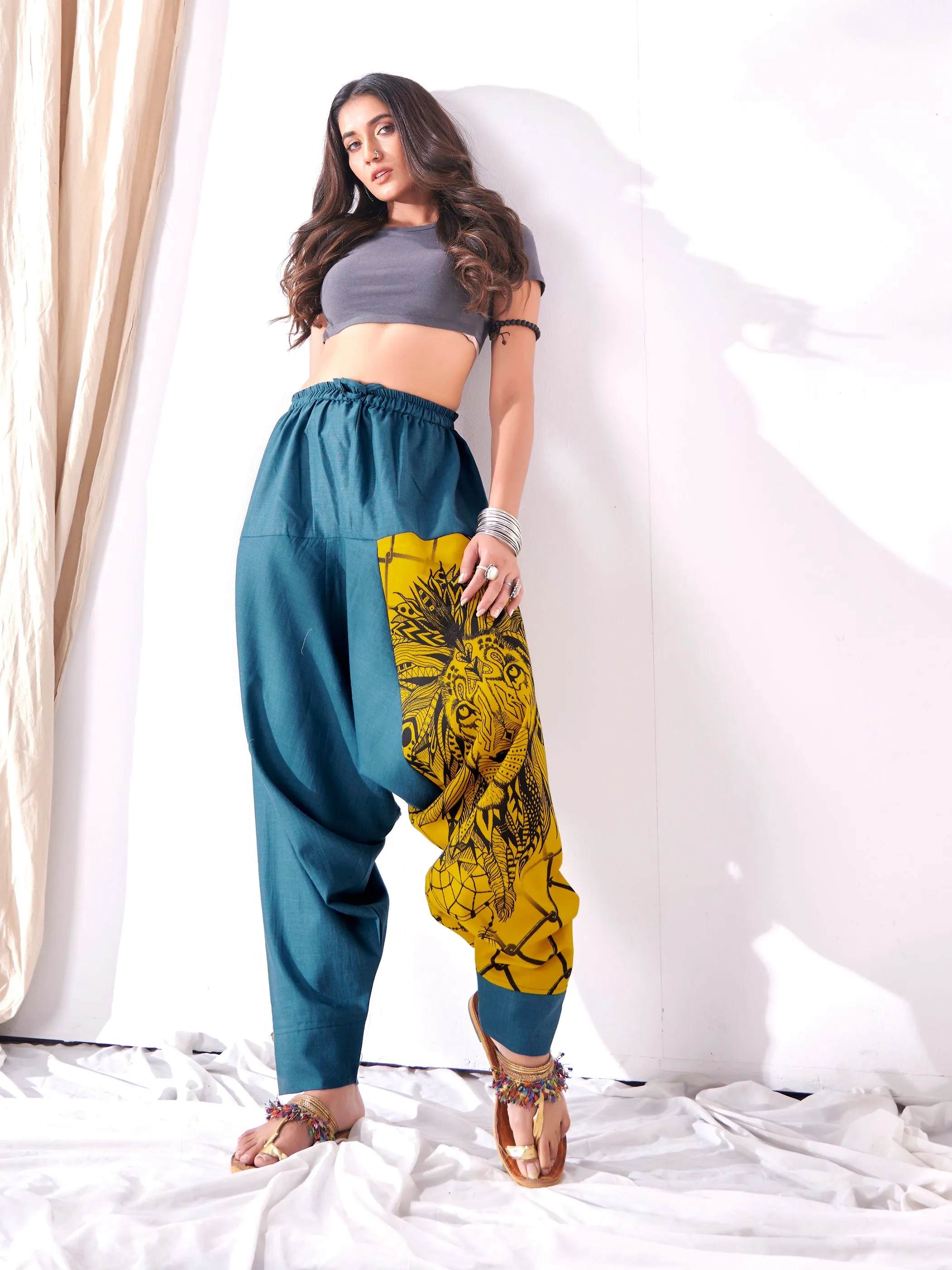 Women's Bohemian Lion Print Hippy Baggy Aladdin Harem Pants For Travel Dance Yoga