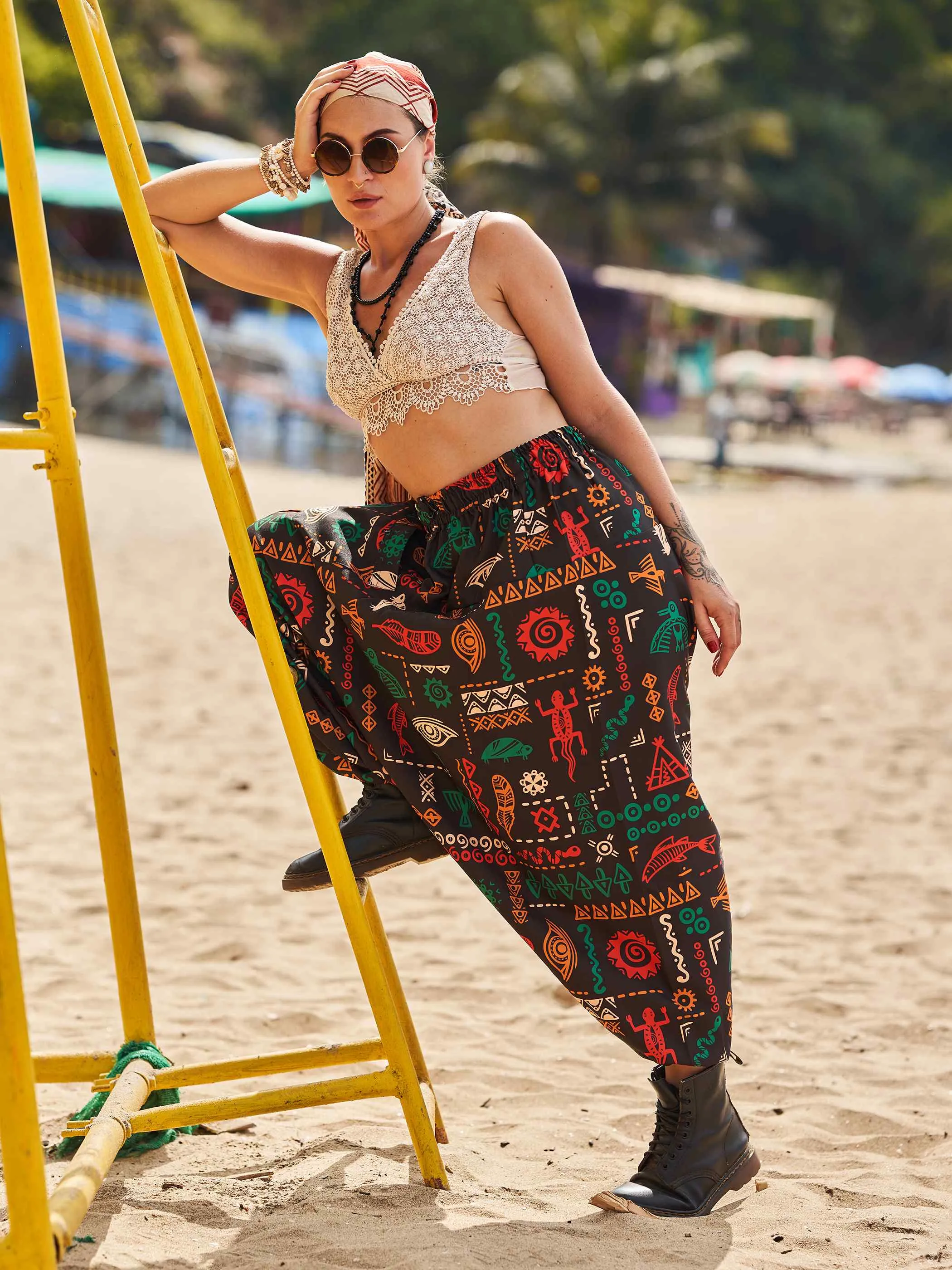 Women's Boho Abstract Print Genie Aladdin Balloon Harem Pants For Yoga