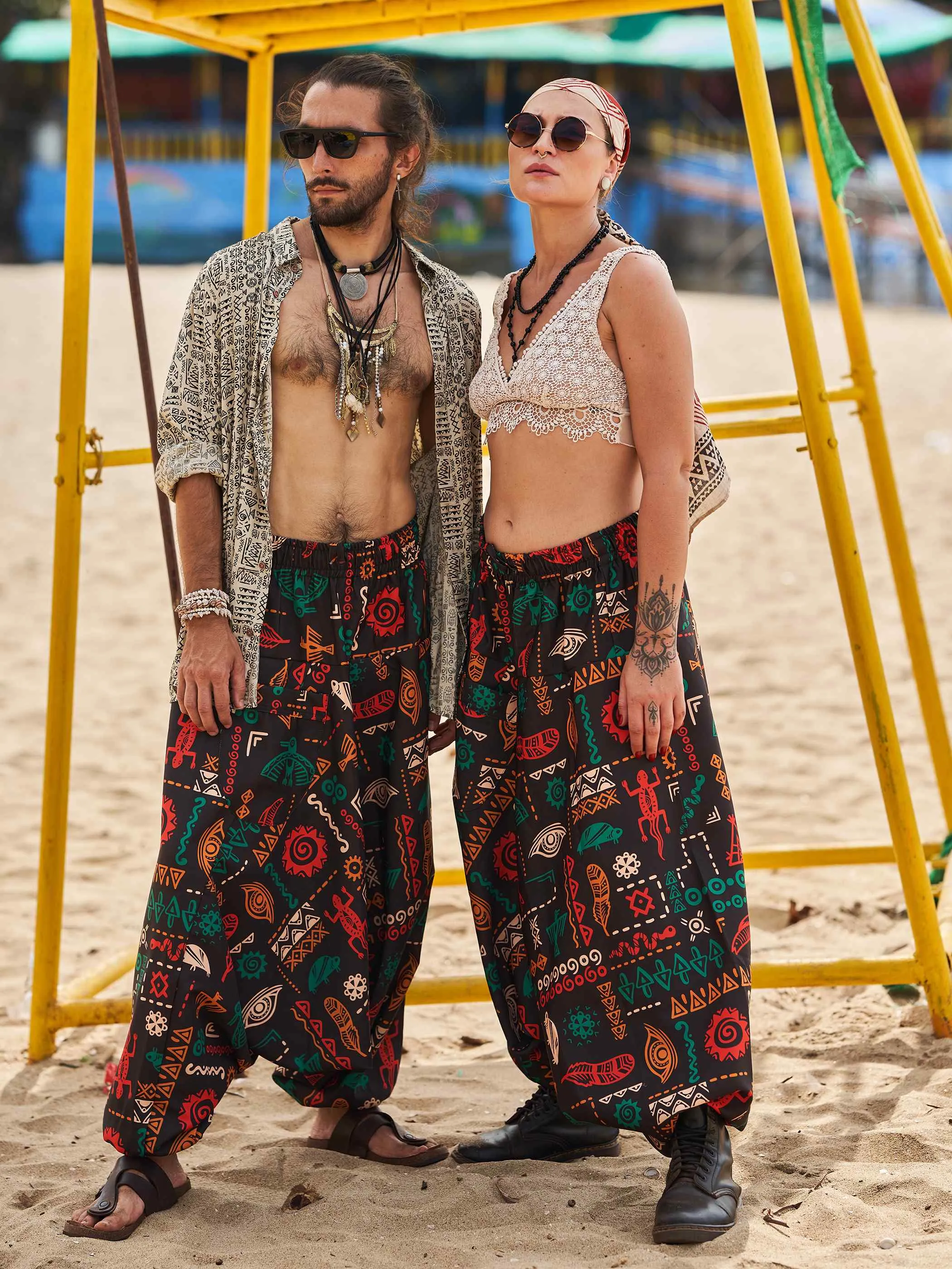 Women's Boho Abstract Print Genie Aladdin Balloon Harem Pants For Yoga