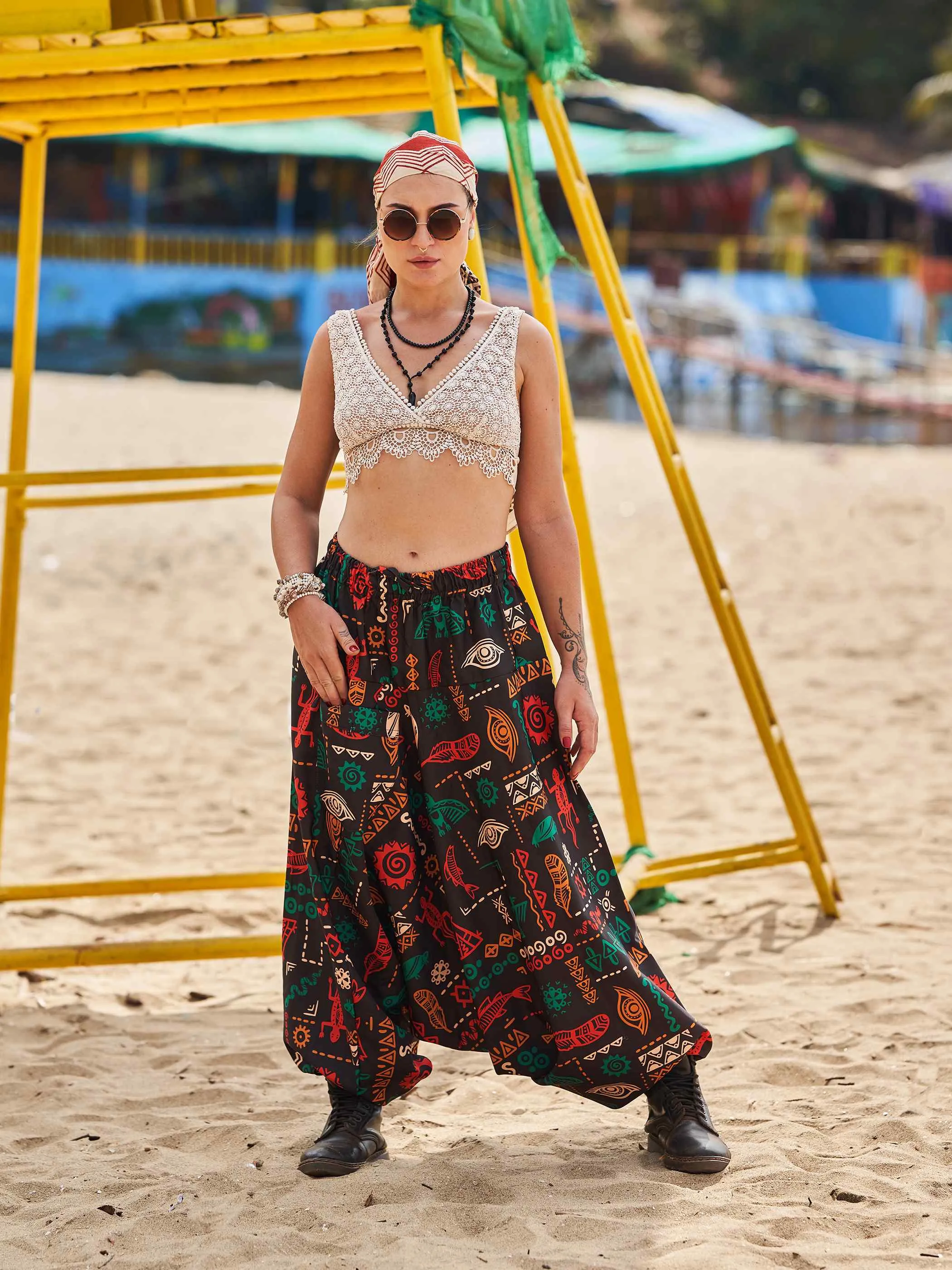 Women's Boho Abstract Print Genie Aladdin Balloon Harem Pants For Yoga