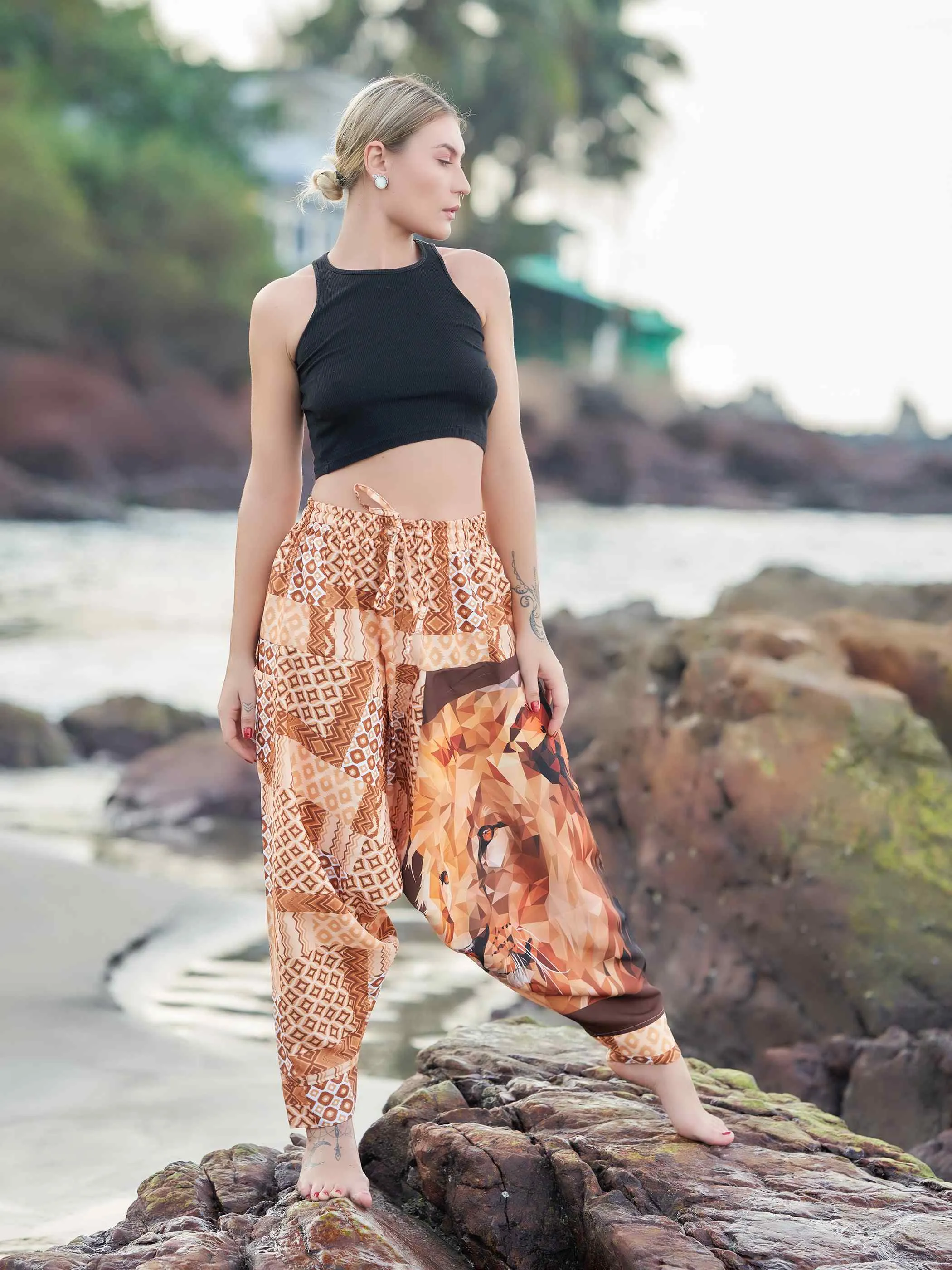 Women's Boho Lion Genie Bohemian Hippy Harem Pants For Dance Travel