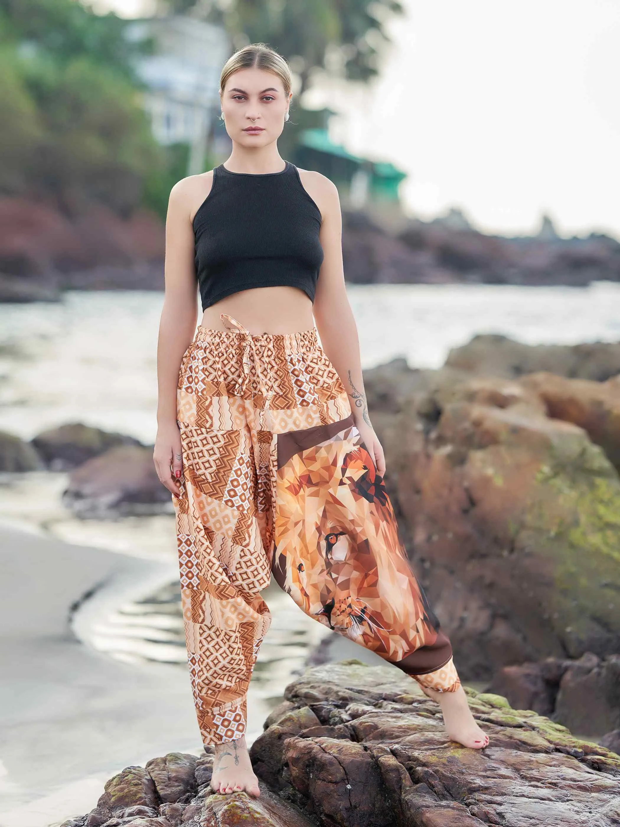 Women's Boho Lion Genie Bohemian Hippy Harem Pants For Dance Travel