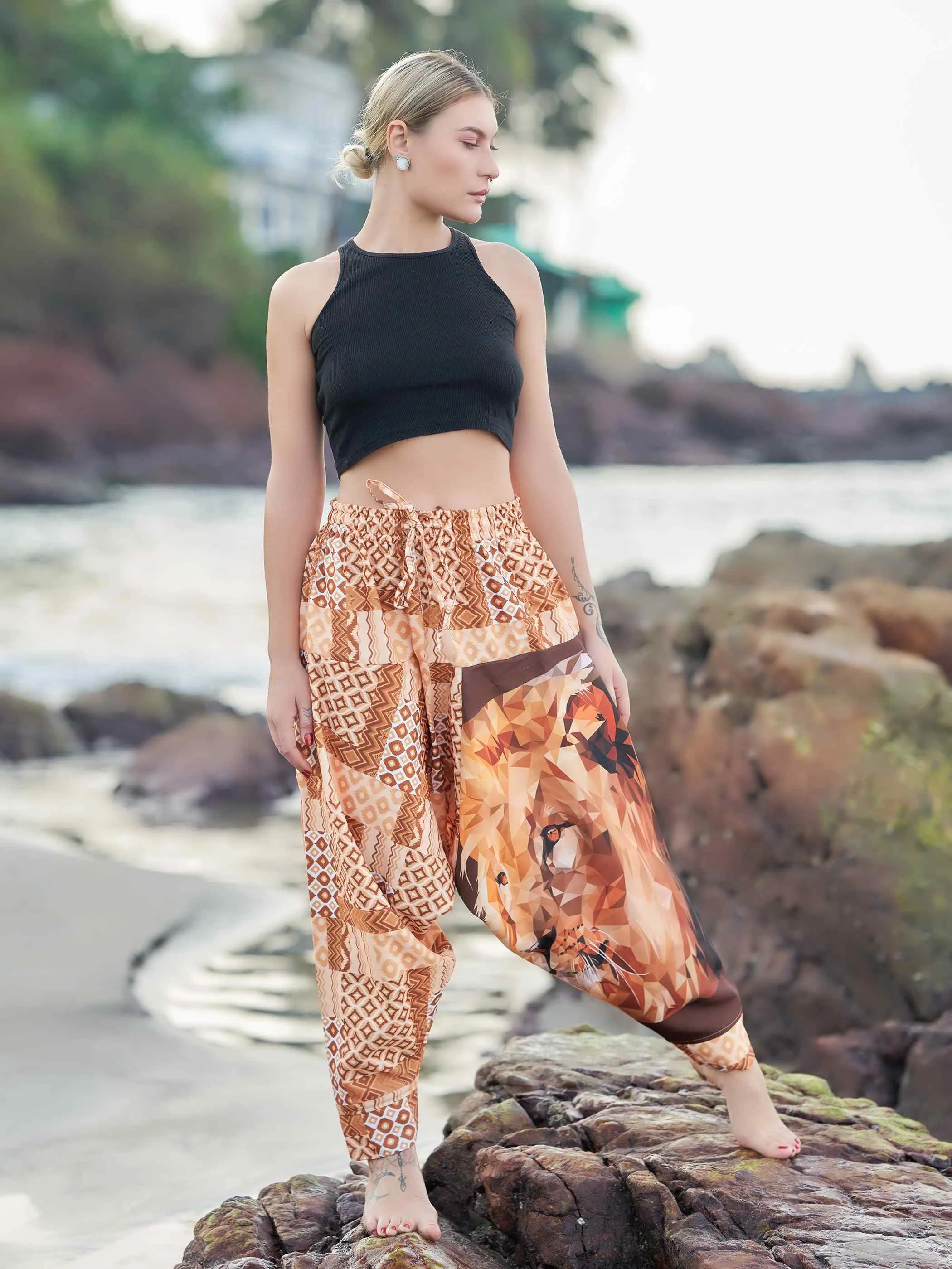 Women's Boho Lion Genie Bohemian Hippy Harem Pants For Dance Travel
